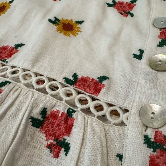 NWT Farm Rio White Linen Blend Mixed Cross Stitch Flowers Midi Dress M - Picture 7 of 16